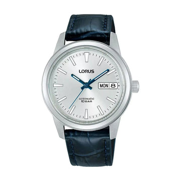 Lorus Stainless Steel Silver Dial  with Navy Leather Strap Men's Dress Watch | RL407CX9G